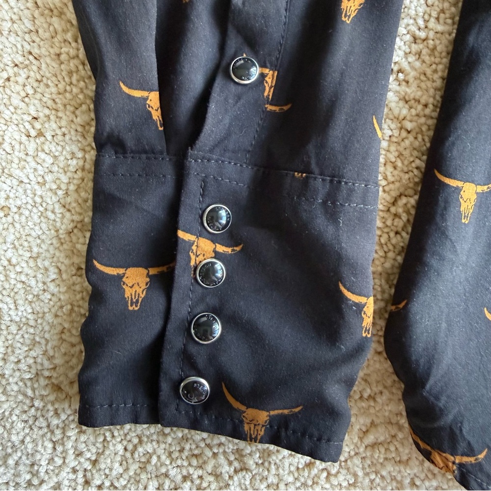 Stetson Western Shirt Womens Large Black Longhorn Skull Print Button Up Rayon - Picture 5 of 10